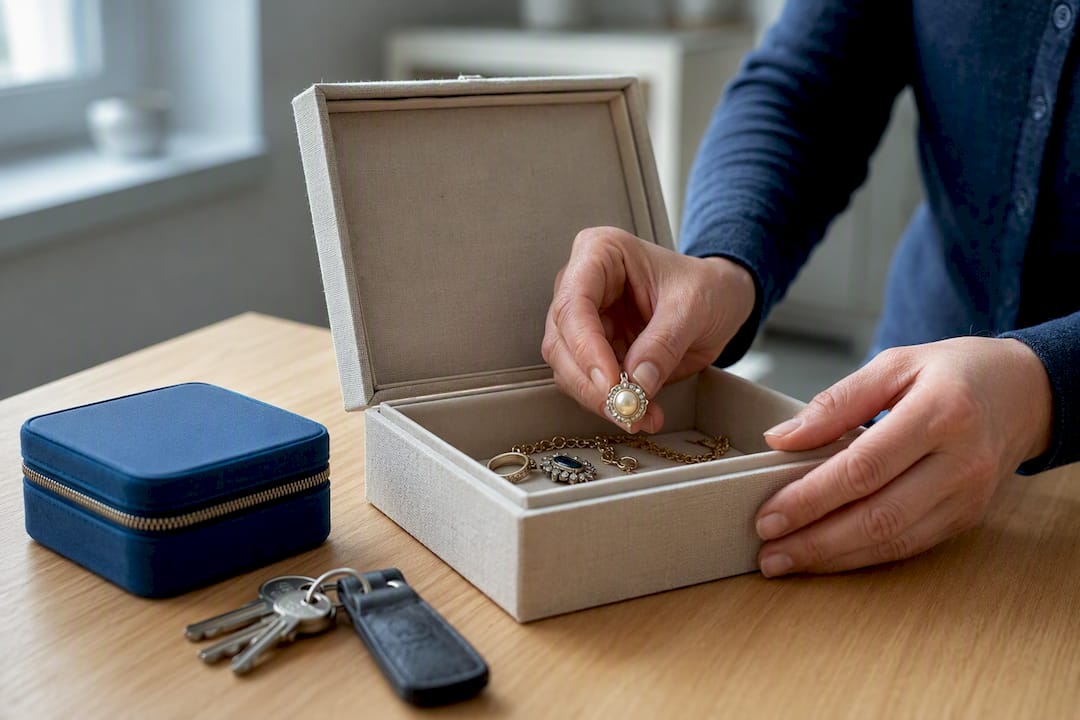 Hände bewahren Schmuck aus einem Nachlass auf