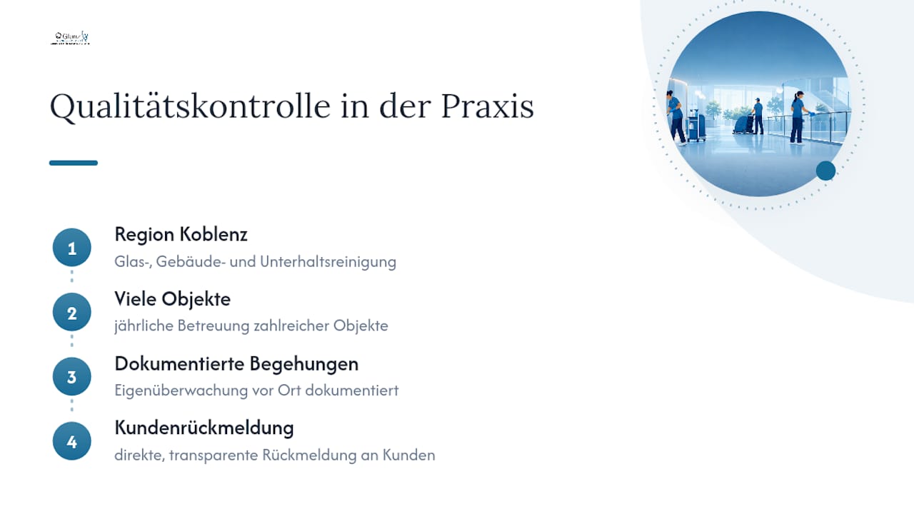Wie setzt Glanz Dienstleistungen Qualitätskontrolle in der Praxis um? — overview diagram